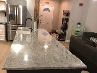 Here is the new island we created by removing the wall to the far end of the sink.  Resulting counter is over 10' long and features sit at bar on the right side of the island (right side as seen in this picture).